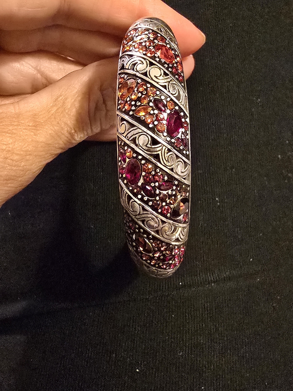 Brighton Silver-Tone Bangle with Red and Orange Stones